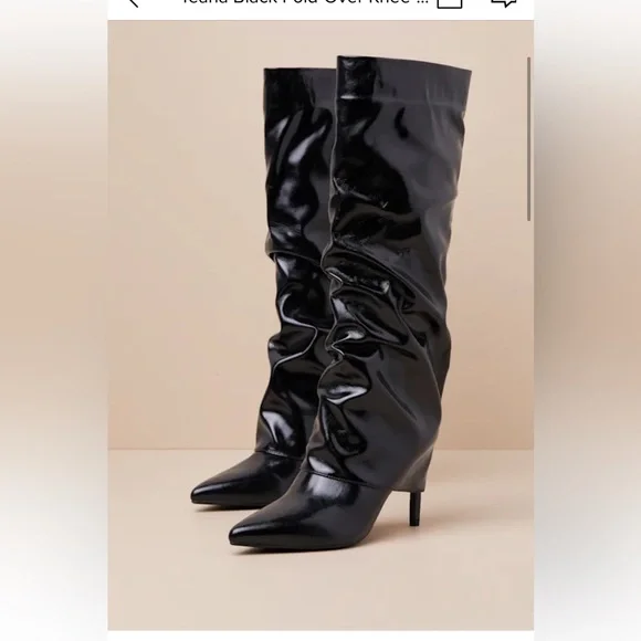 Lulus Teana Black Fold-over Knee-high Boots - Size 8 - Picture 2 of 8